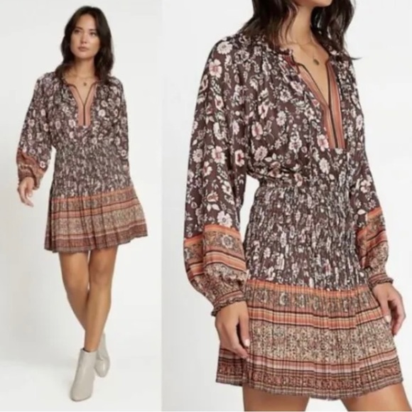 NWT ANTHROPOLOGIE CURRENT AIR BOHO LONG SLEEVE FLORAL DRESS 1X - Picture 1 of 11